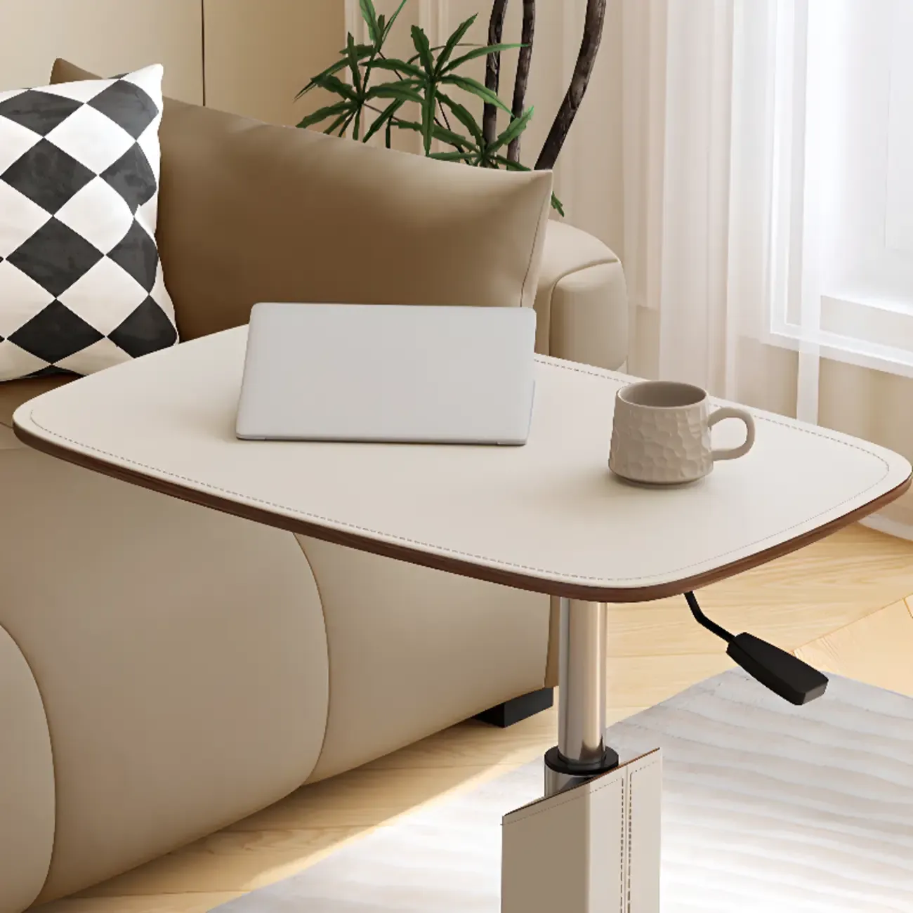 Adjustable Height Walnut Wood C Table for Living Room Image - 10