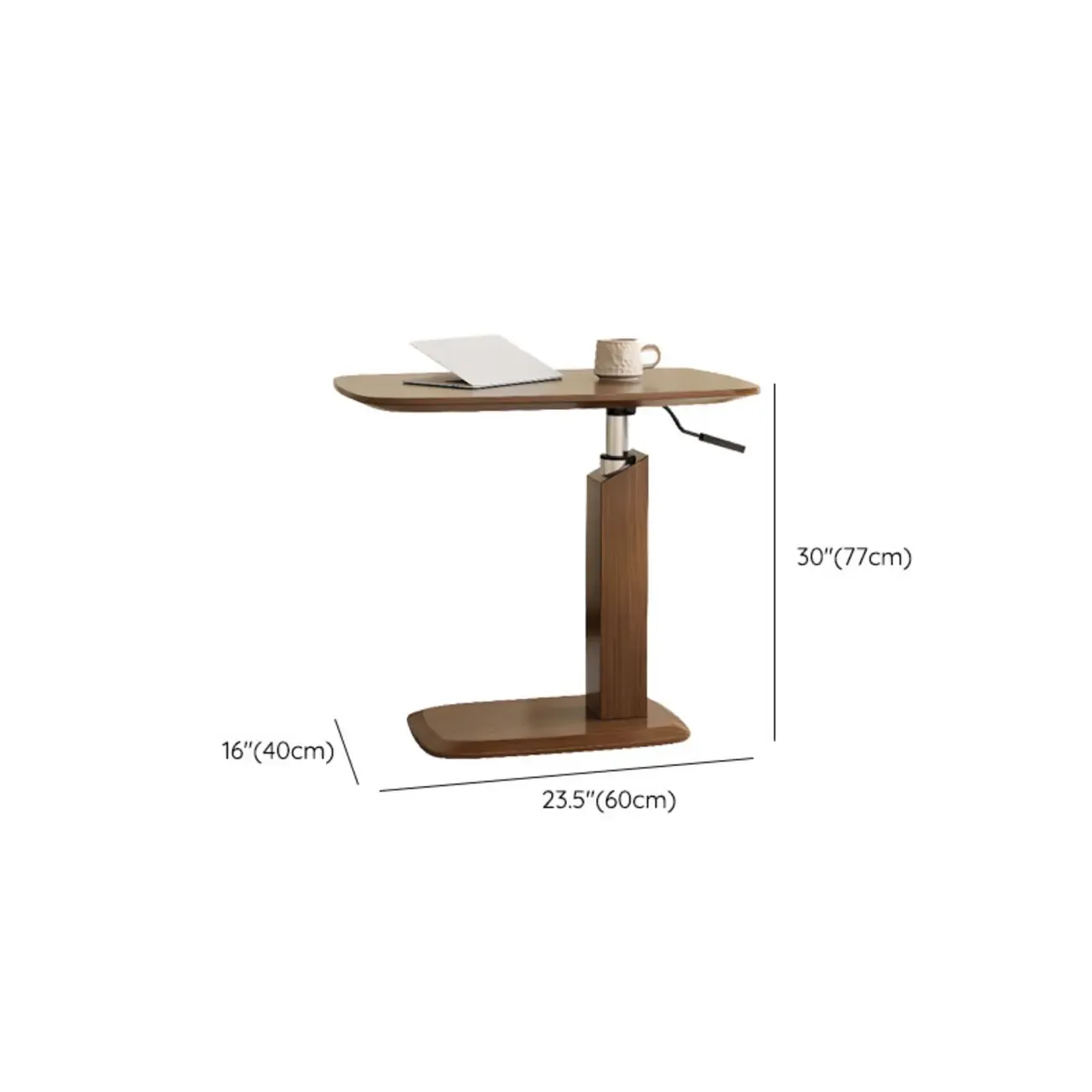 Adjustable Height Walnut Wood C Table for Living Room #size