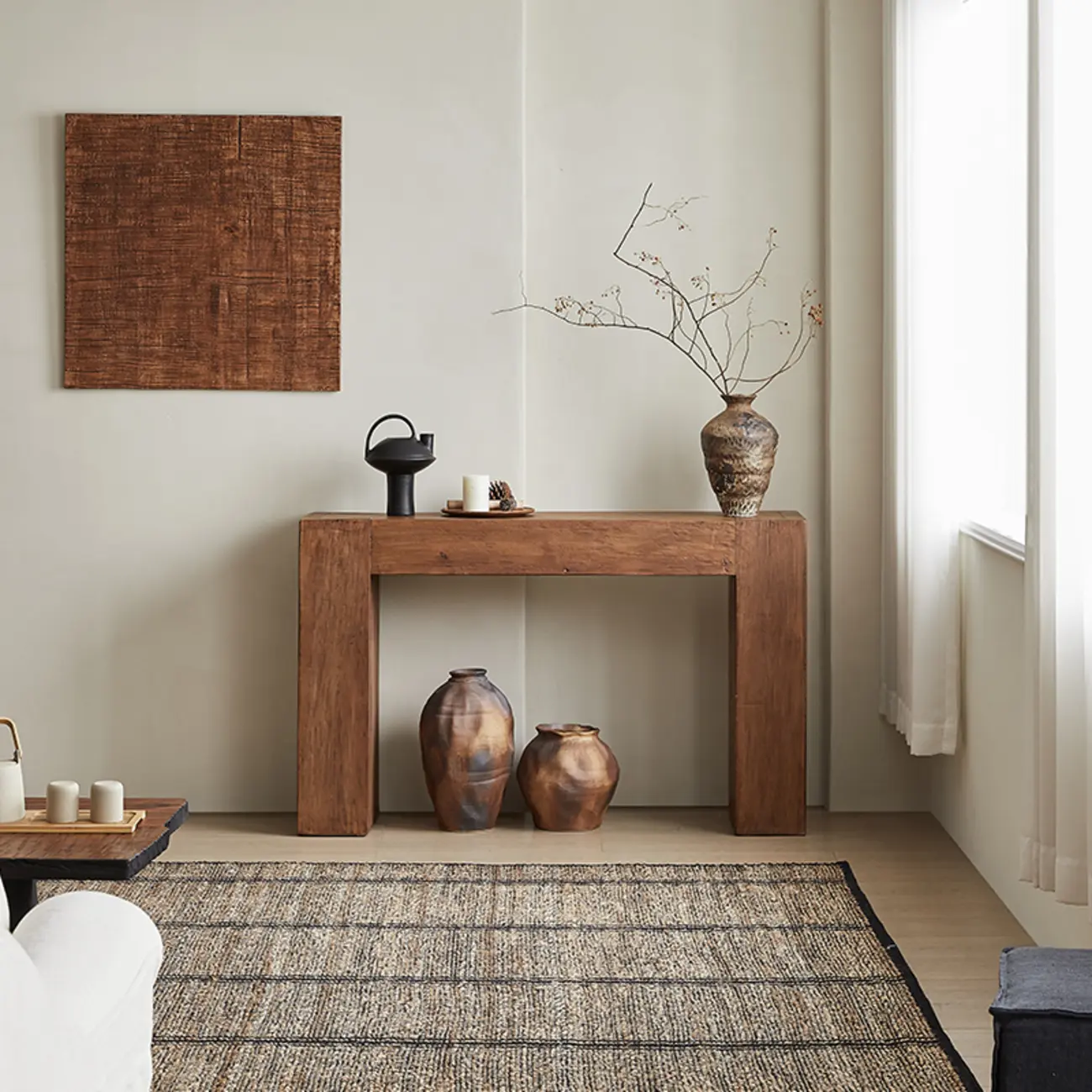 Brown Tan Rectangle Wood Living Room Console Table Image - 2 | homeyfad