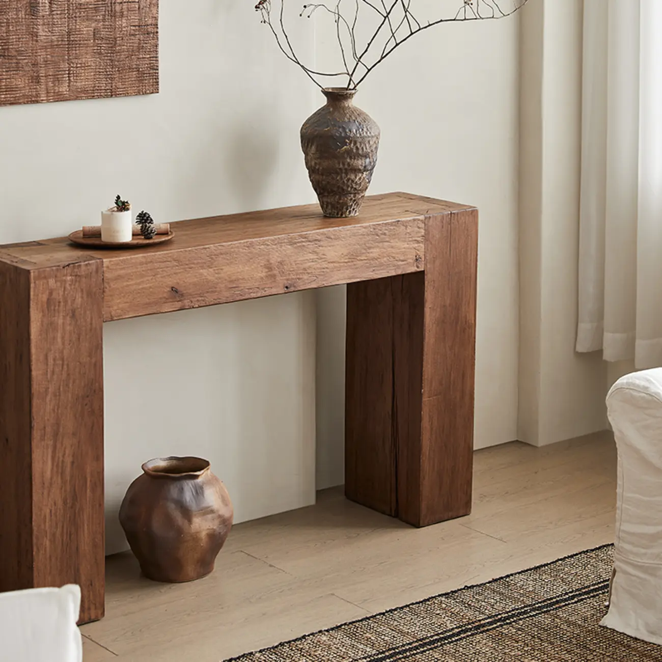 Brown Tan Rectangle Wood Living Room Console Table Image - 3 | homeyfad
