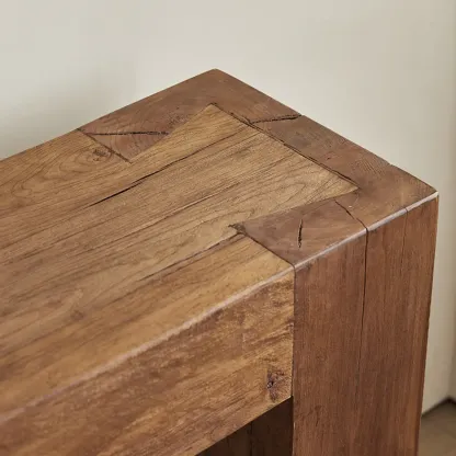 Brown Tan Rectangle Wood Living Room Console Table Image - 5