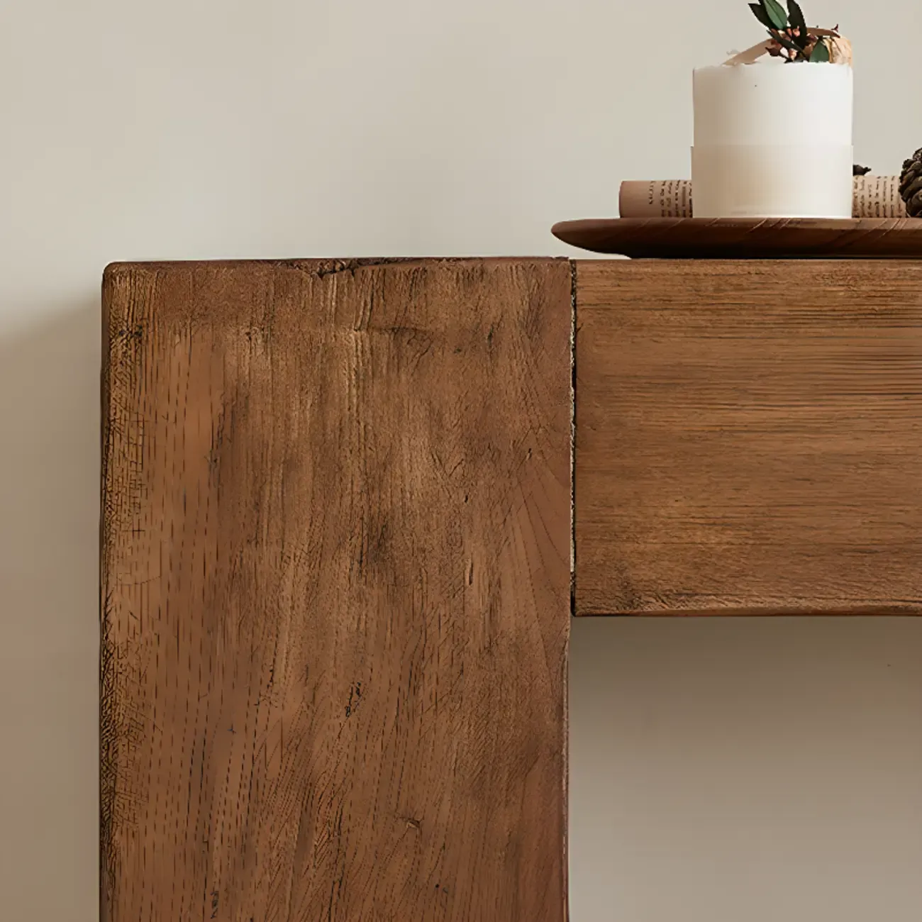 Brown Tan Rectangle Wood Living Room Console Table Image - 7