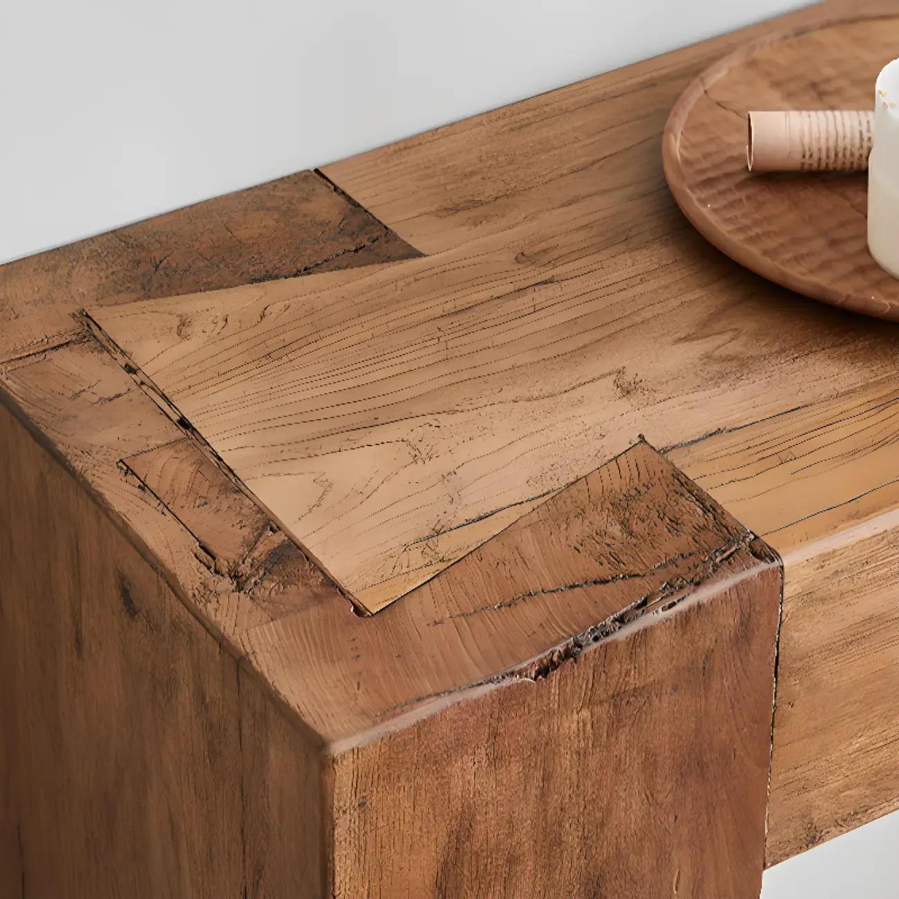 Brown Tan Rectangle Wood Living Room Console Table Image - 8