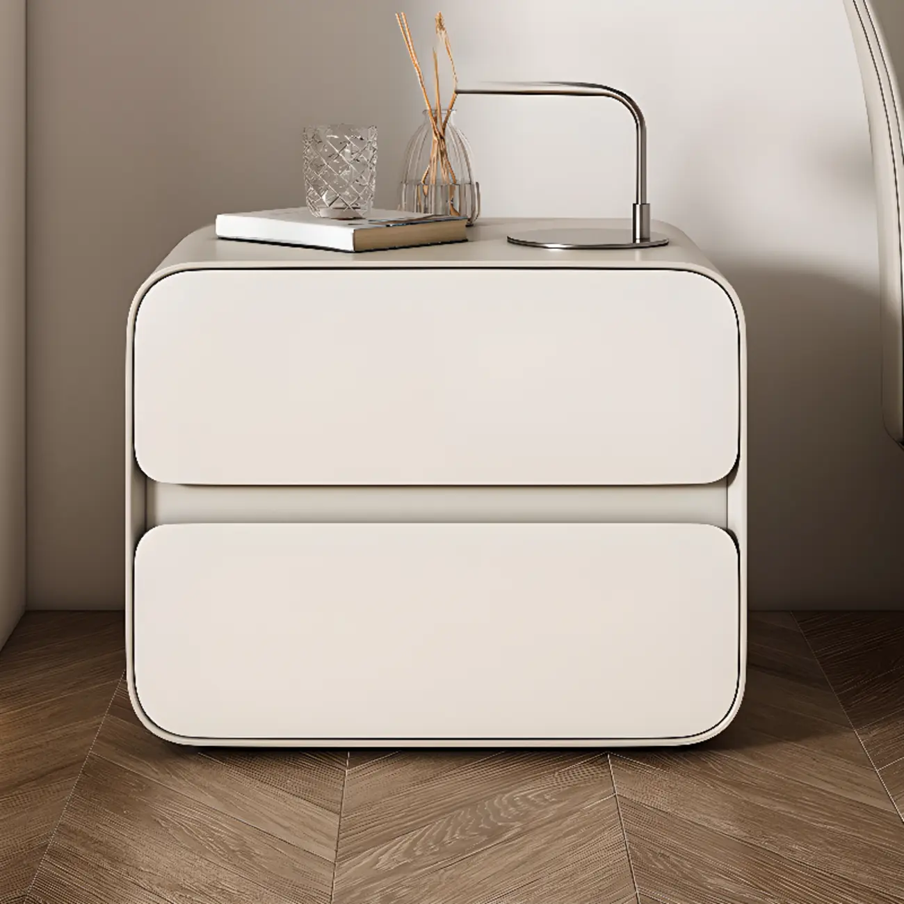 White Art Deco Faux Leather Top Storage Nightstand Image - 1 | homeyfad