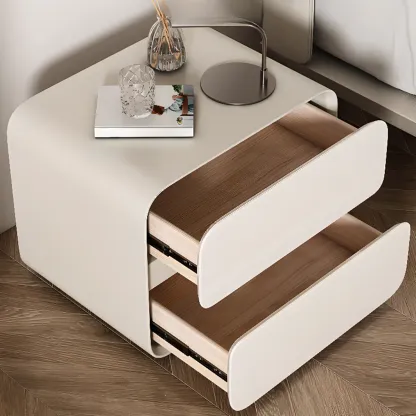 White Art Deco Faux Leather Top Storage Nightstand Image - 4