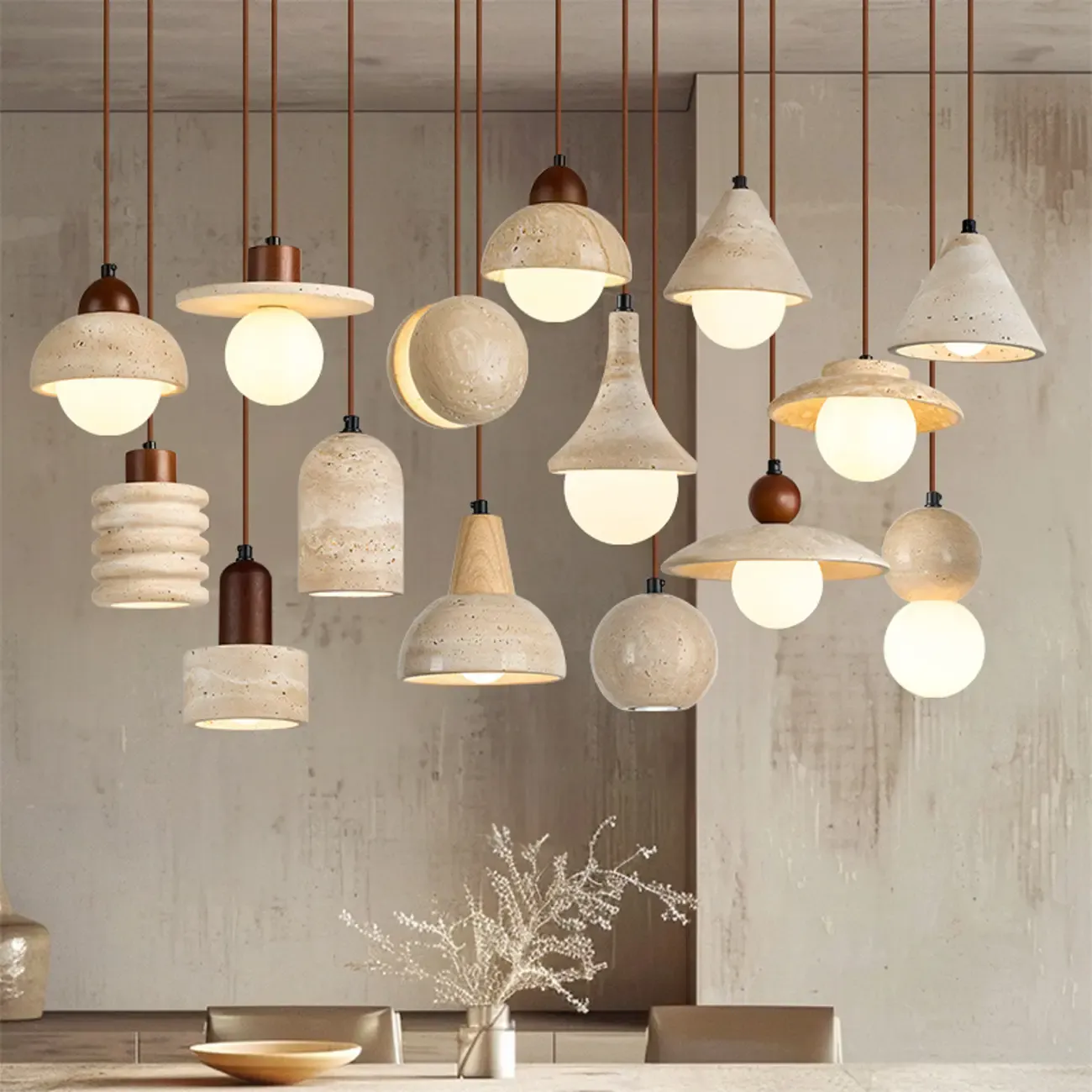 Contemporary Stone Rattan Pendant Lights Kitchen Island Image - 1