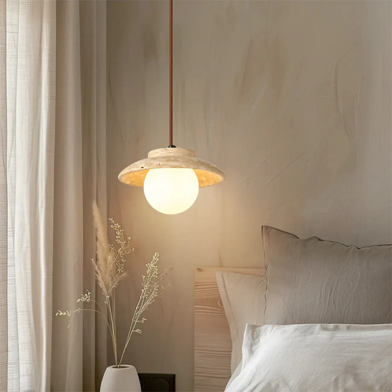 Contemporary Stone Rattan Pendant Lights Kitchen Island Image - 4