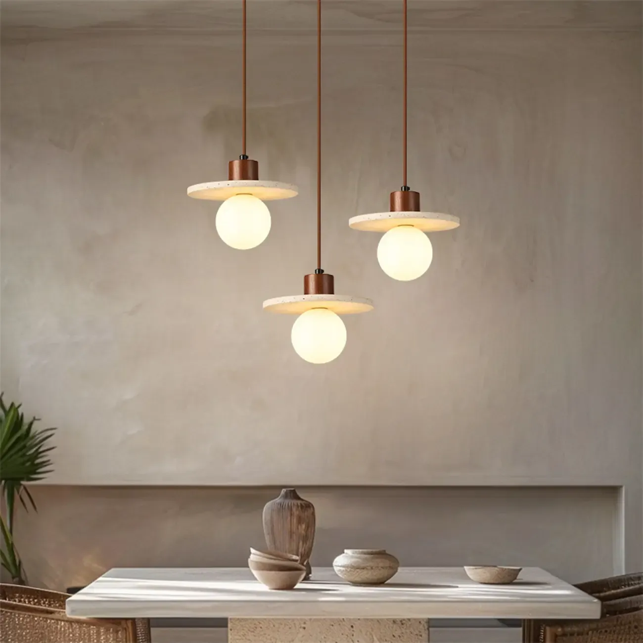 Contemporary Stone Rattan Pendant Lights Kitchen Island Image - 5