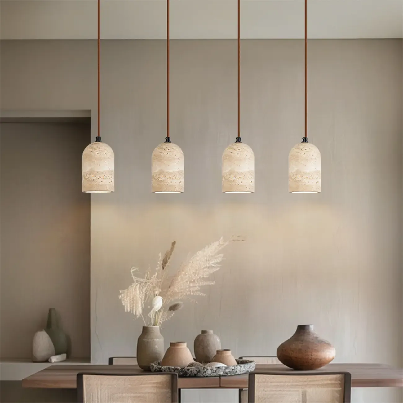 Contemporary Stone Rattan Pendant Lights Kitchen Island Image - 8