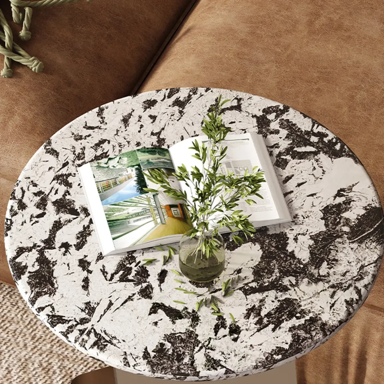 Contemporary C Shaped Stone Stainless Steel Side Table Image - 9