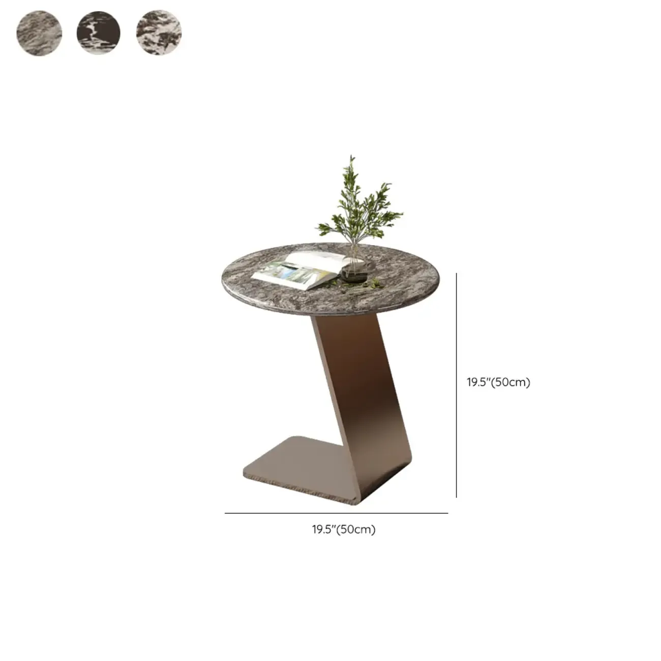 Contemporary C Shaped Stone Stainless Steel Side Table #size