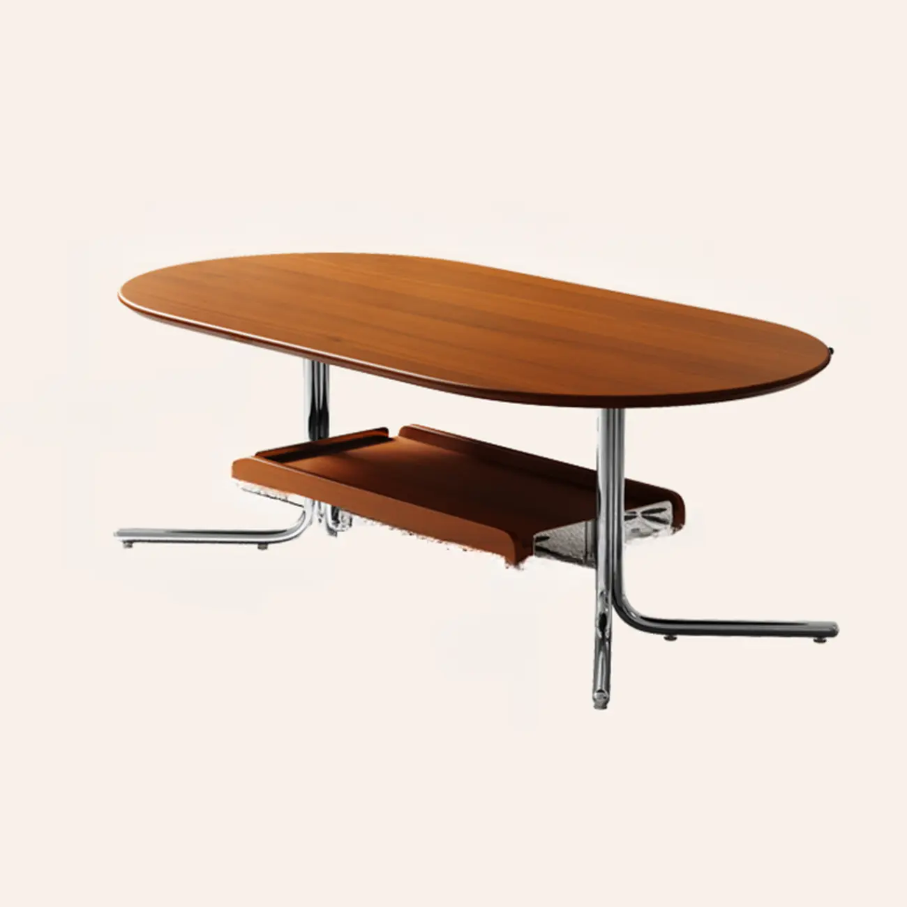 Oval Mid-Century Modern 2-tier Wood Coffee Table Metal Legs Image - 2 | homeyfad