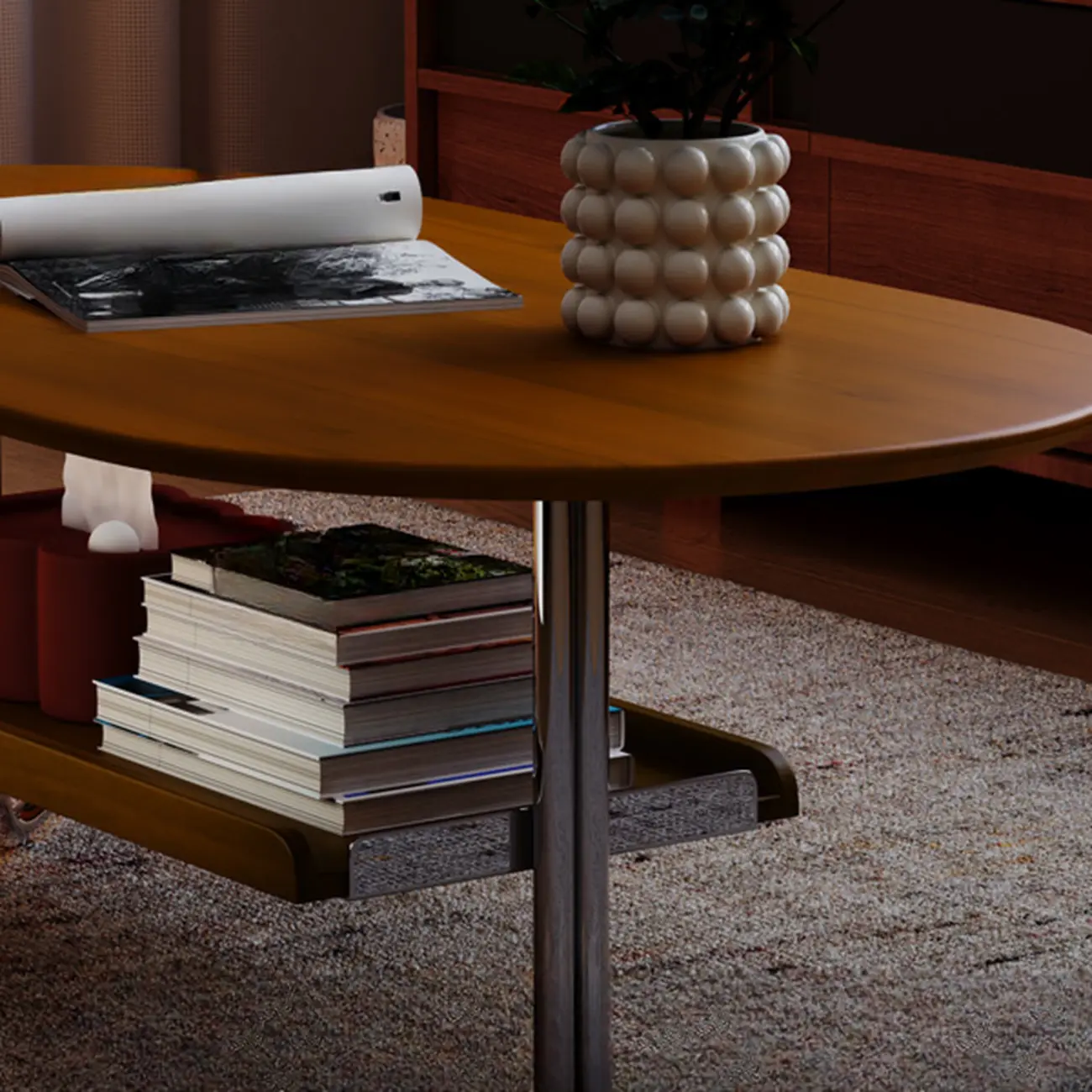 Oval Mid-Century Modern 2-tier Wood Coffee Table Metal Legs Image - 4 | homeyfad