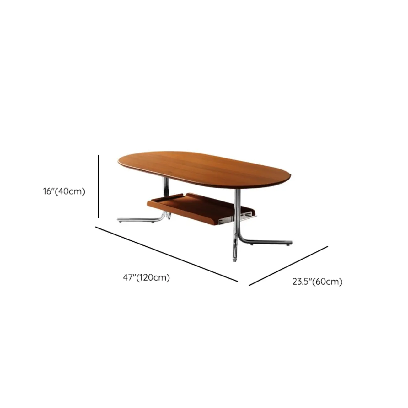 Oval Mid-Century Modern 2-tier Wood Coffee Table Metal Legs #size | homeyfad