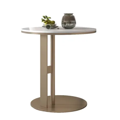 Modern C Shaped Round Sintered Stone Top Steel End Table Image - 3