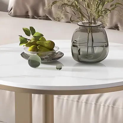 Modern C Shaped Round Sintered Stone Top Steel End Table Image - 4