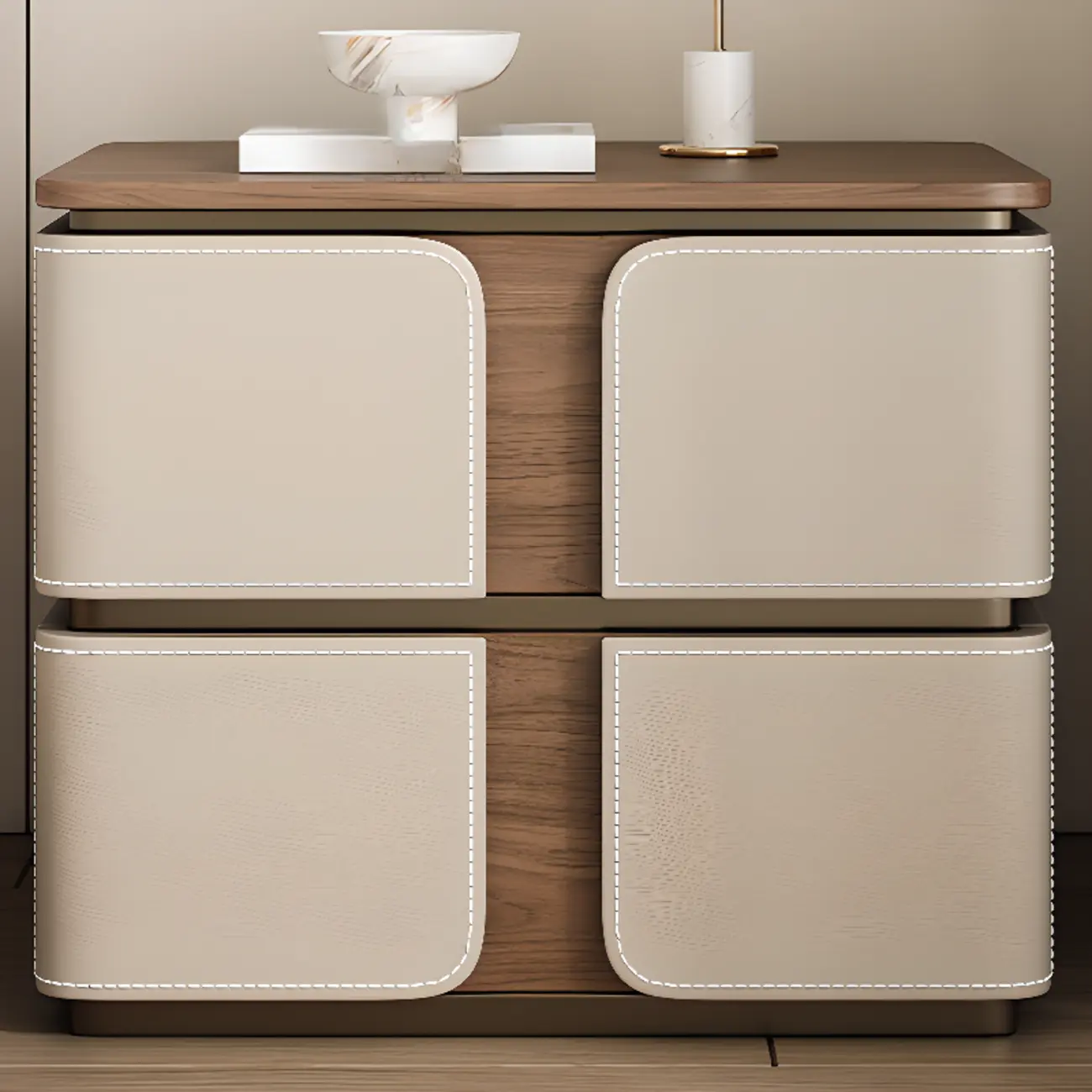 Art Deco Wood Top 2 Drawer Storage Nightstand Image - 1 | homeyfad