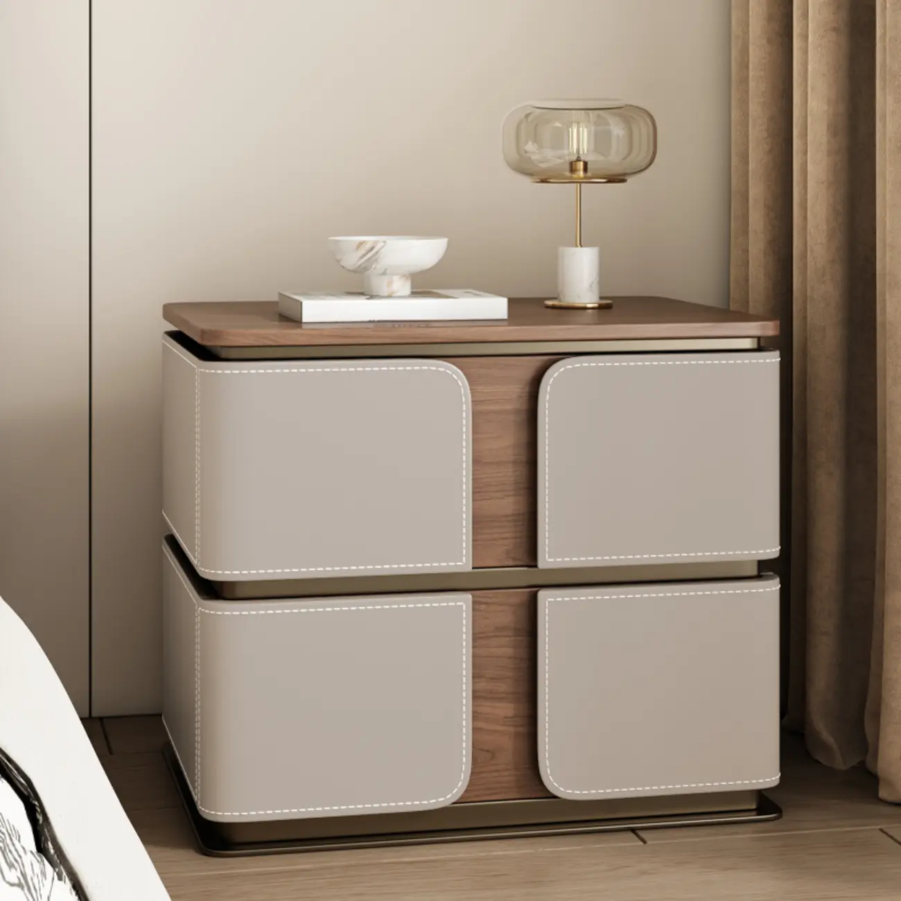 Art Deco Wood Top 2 Drawer Storage Nightstand Image - 7 | homeyfad