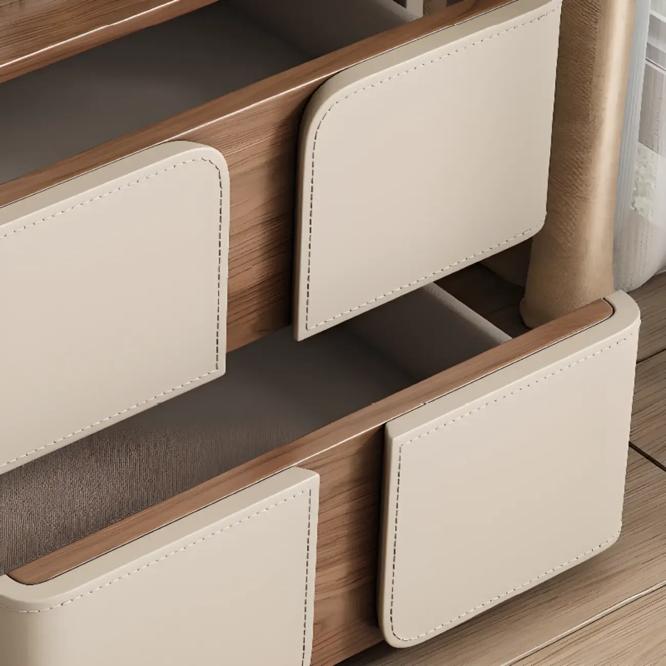 Art Deco Wood Top 2 Drawer Storage Nightstand Image - 16