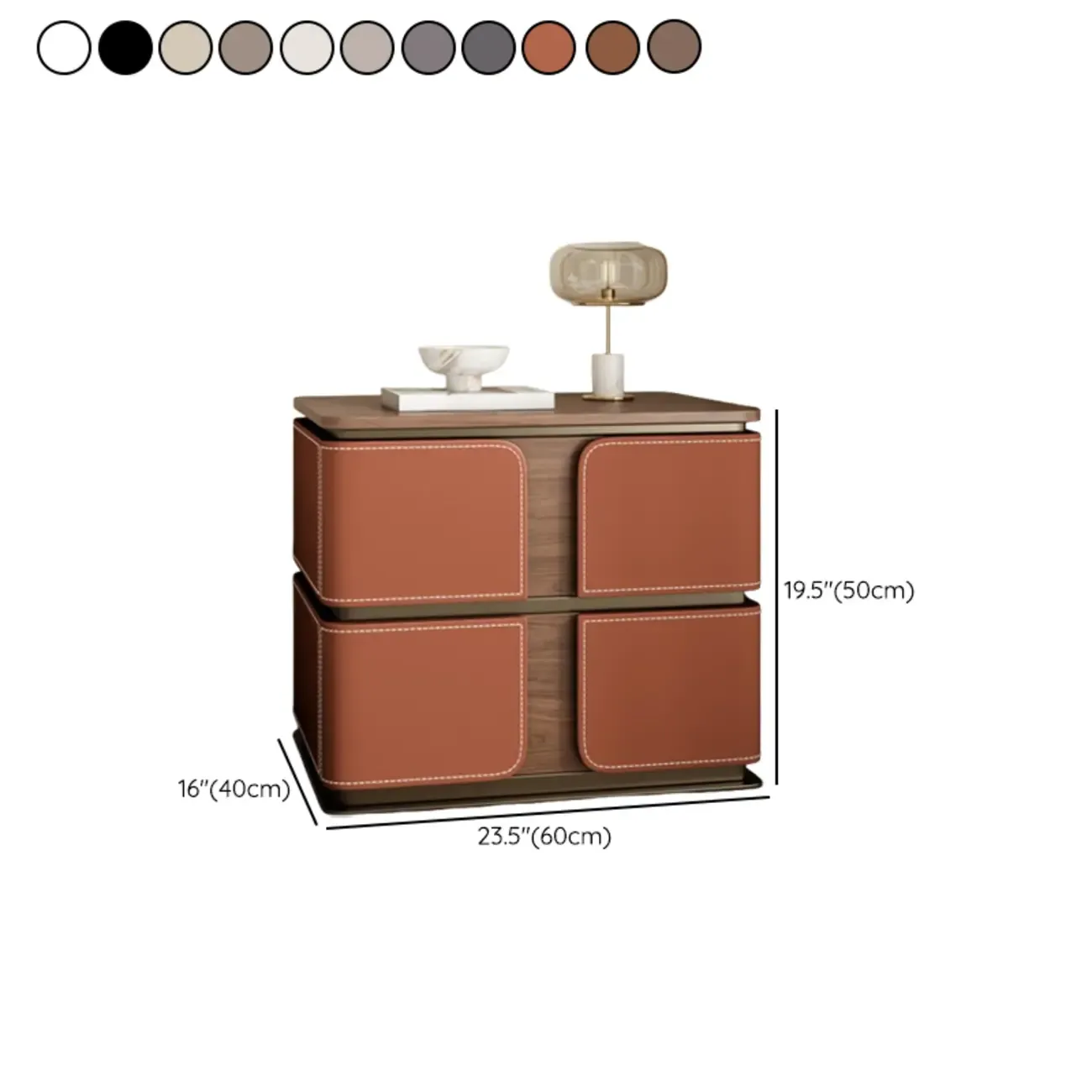 Art Deco Wood Top 2 Drawer Storage Nightstand #size