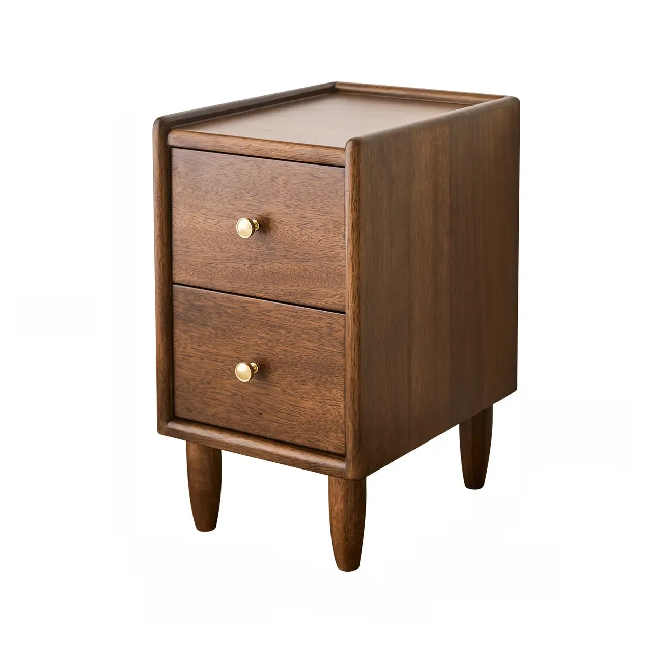 Art Deco Brown Wood Top 2 Drawer Nightstand with Legs Image - 2