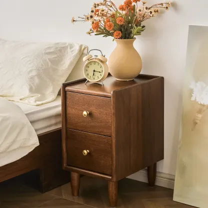 Art Deco Brown Wood Top 2 Drawer Nightstand with Legs Image - 5