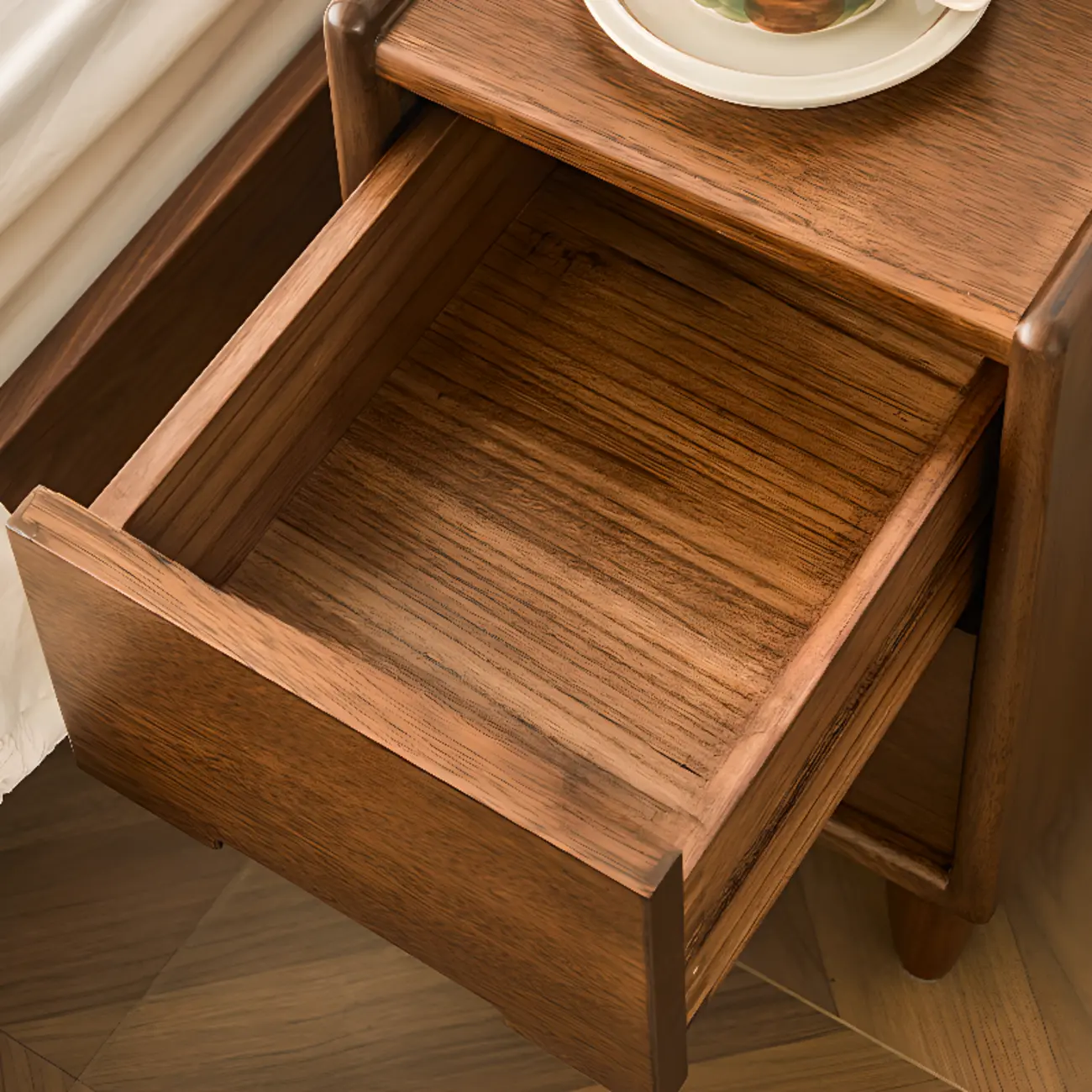 Art Deco Brown Wood Top 2 Drawer Nightstand with Legs Image - 7 | homeyfad