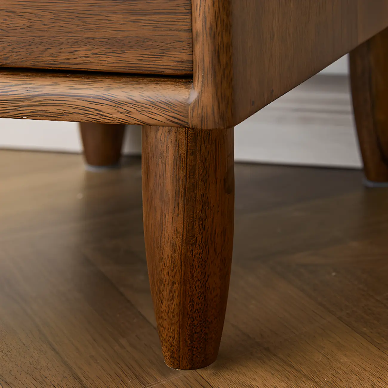 Art Deco Brown Wood Top 2 Drawer Nightstand with Legs Image - 12 | homeyfad