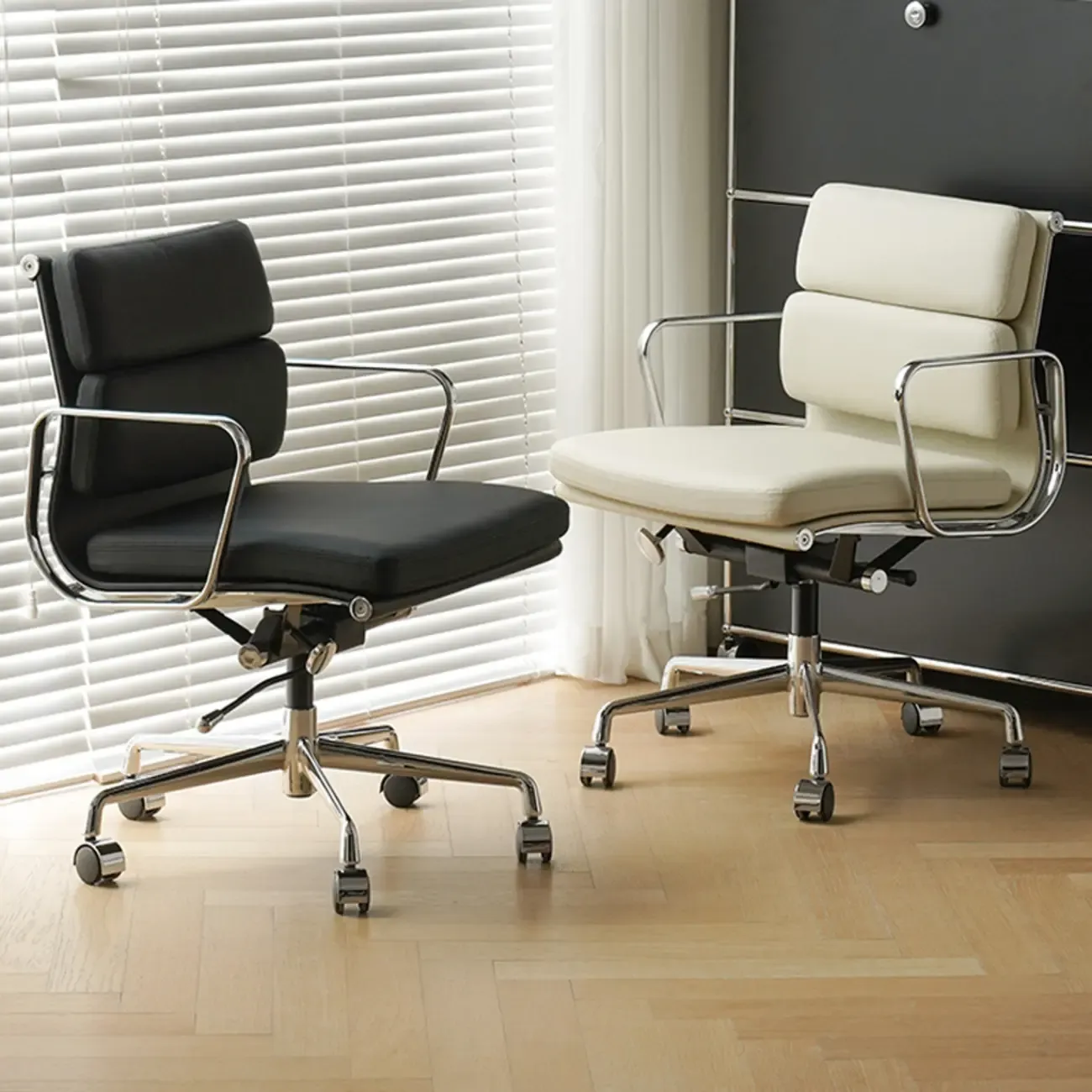 Modern Leather Adjustable Ergonomic Office Chair with Casters Image - 1