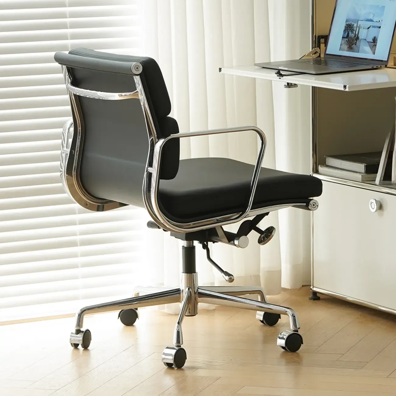 Modern Leather Adjustable Ergonomic Office Chair with Casters Image - 6
