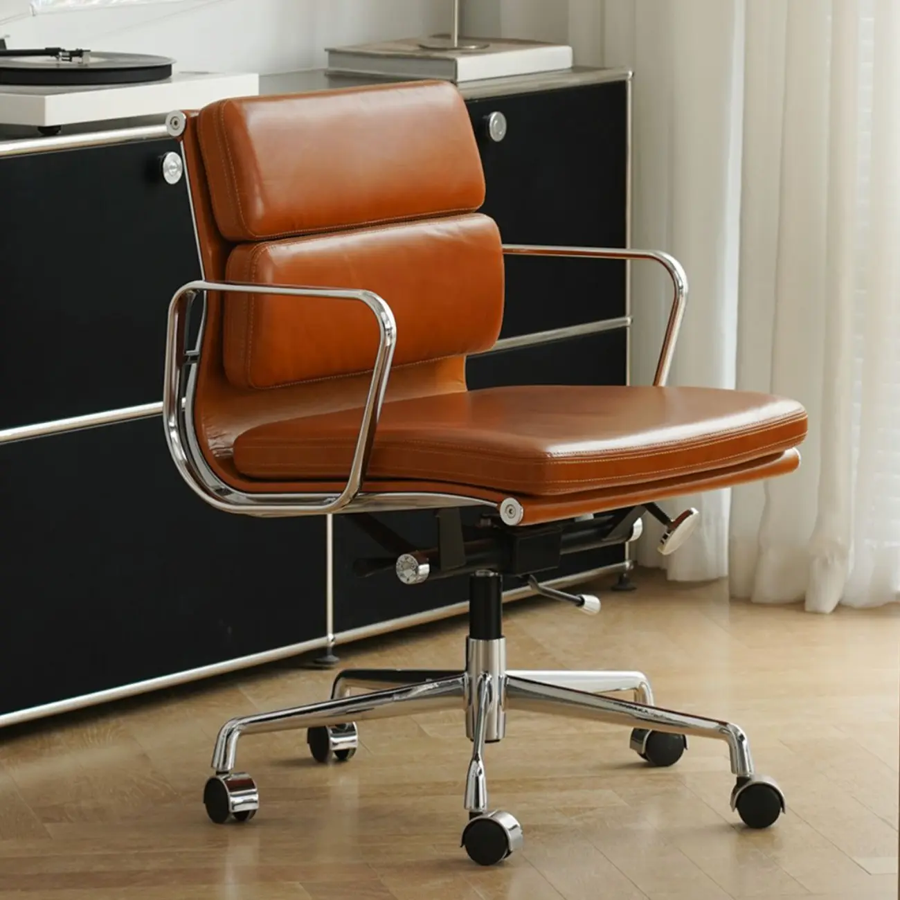 Modern Leather Adjustable Ergonomic Office Chair with Casters Image - 7 | homeyfad