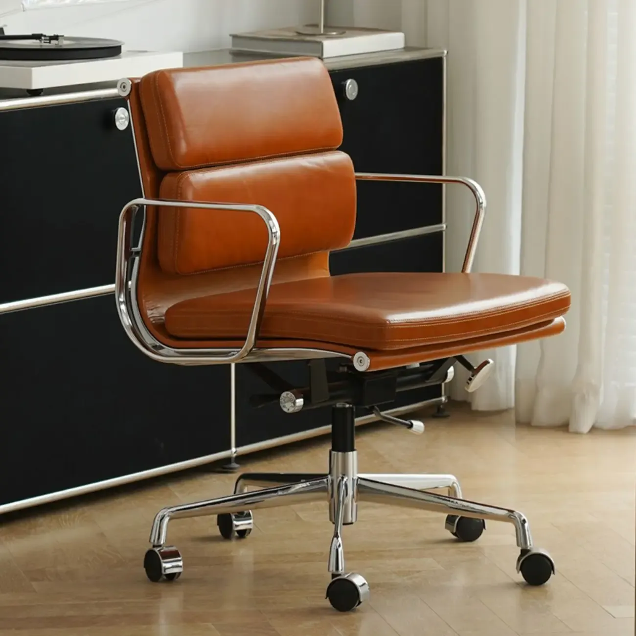 Modern Leather Adjustable Ergonomic Office Chair with Casters Image - 7