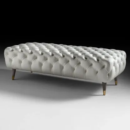 Contemporary White Tufted Upholstered Bedroom Bench Image - 2