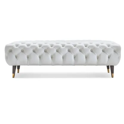 Contemporary White Tufted Upholstered Bedroom Bench Image - 3
