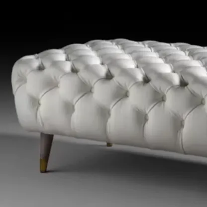 Contemporary White Tufted Upholstered Bedroom Bench Image - 4