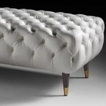 Contemporary White Tufted Upholstered Bedroom Bench Image - 6