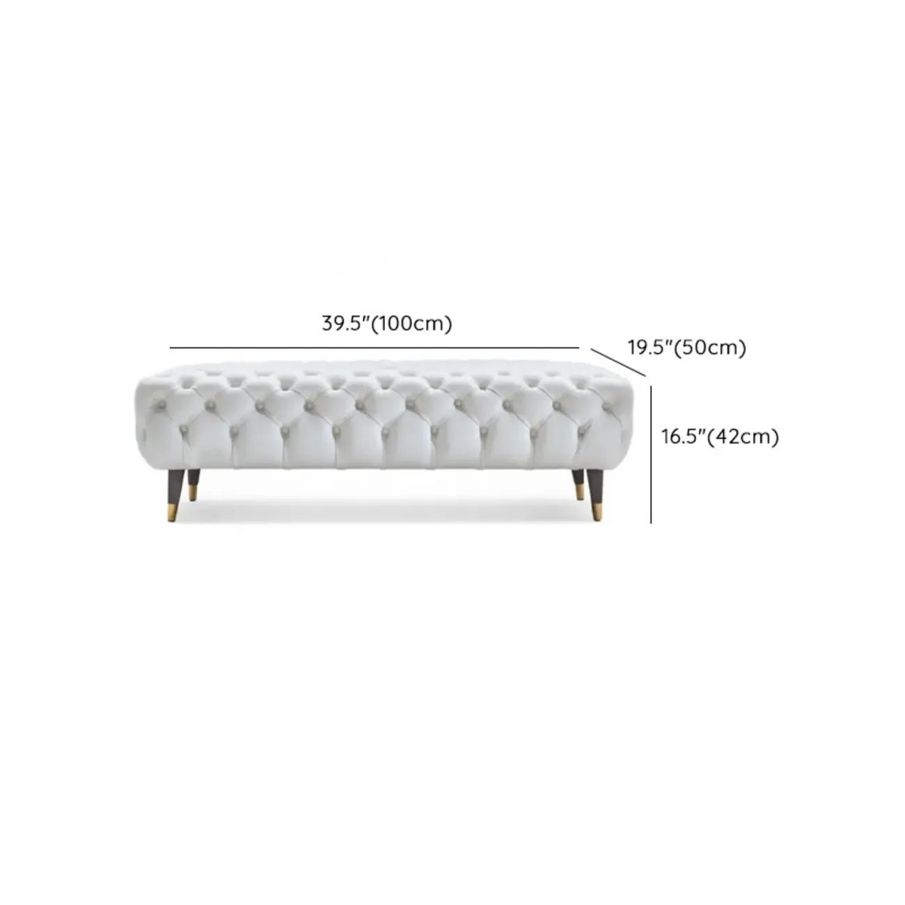 Contemporary White Tufted Upholstered Bedroom Bench #size