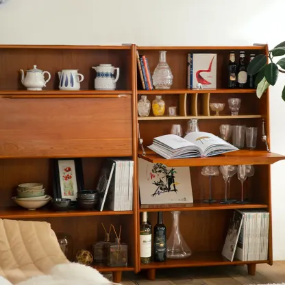 Mid-century Modern Wood Vertical Bookcase With Drop-down Door Image - 1