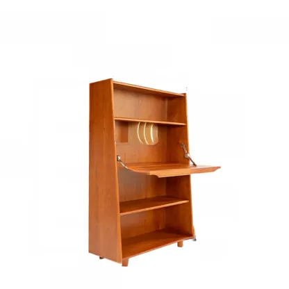 Mid-century Modern Wood Vertical Bookcase With Drop-down Door Image - 2