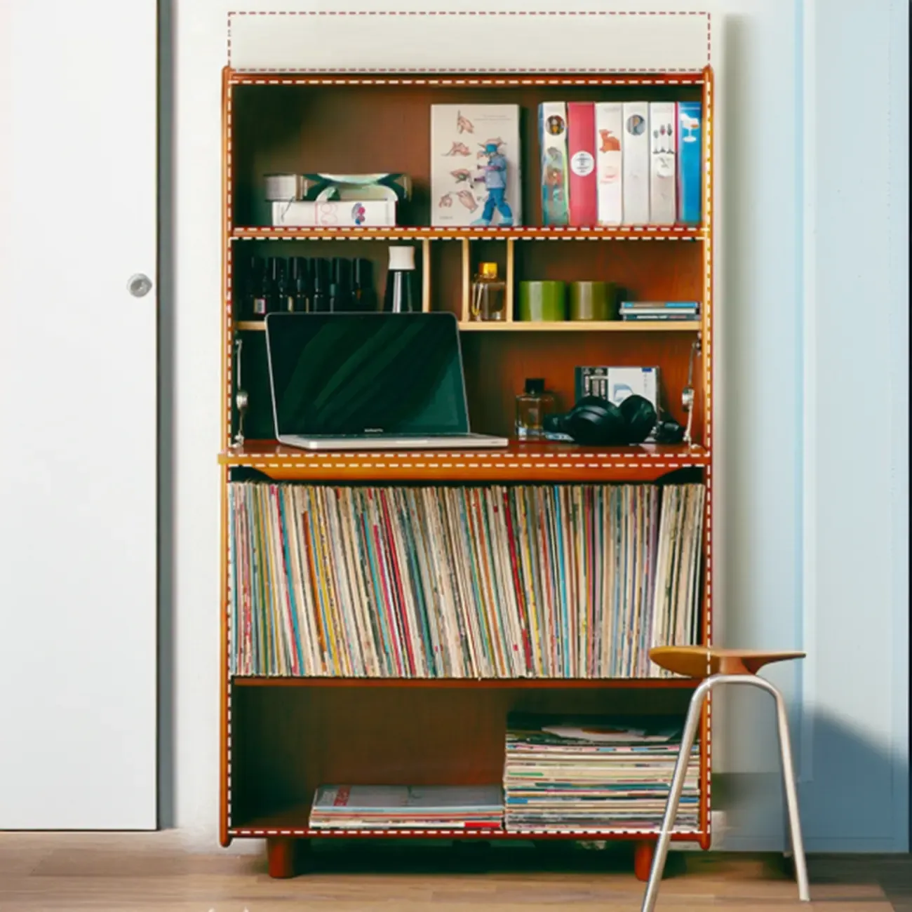 Mid-century Modern Wood Vertical Bookcase With Drop-down Door Image - 3