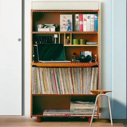 Mid-century Modern Wood Vertical Bookcase With Drop-down Door Image - 3