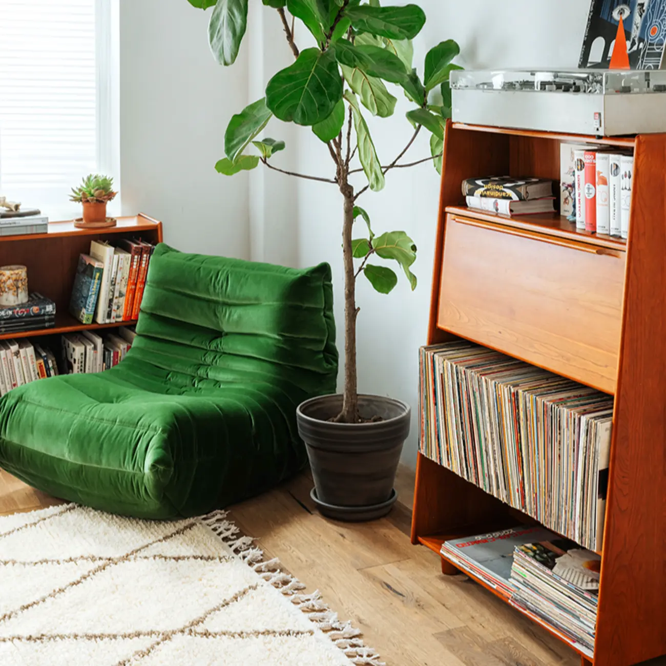 Mid-century Modern Wood Vertical Bookcase With Drop-down Door Image - 5 | homeyfad