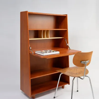 Mid-century Modern Wood Vertical Bookcase With Drop-down Door Image - 6