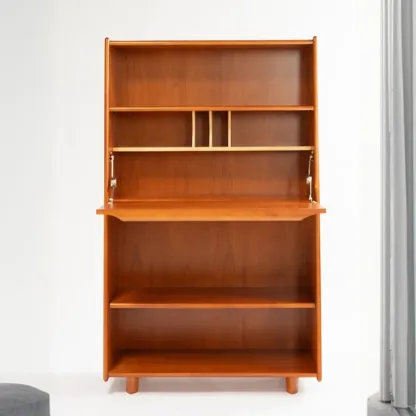 Mid-century Modern Wood Vertical Bookcase With Drop-down Door Image - 7