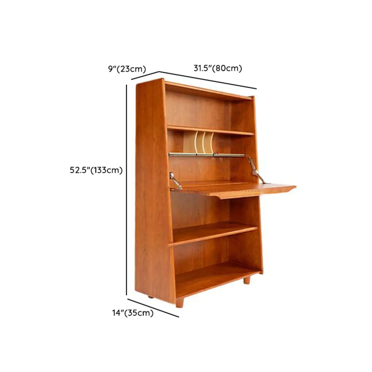 Mid-century Modern Wood Vertical Bookcase With Drop-down Door #size | homeyfad