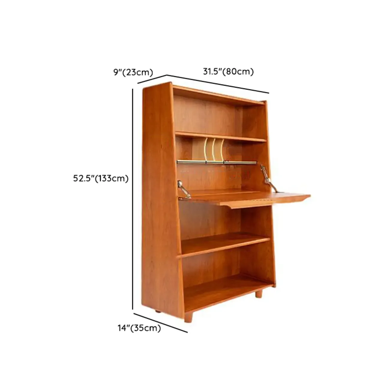 Mid-century Modern Wood Vertical Bookcase With Drop-down Door #size