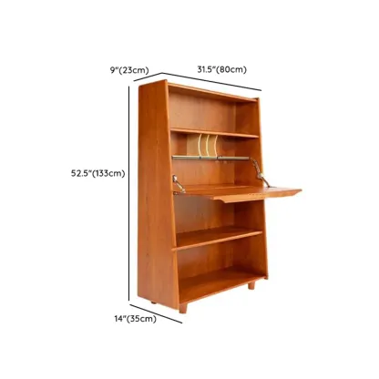 Mid-century Modern Wood Vertical Bookcase With Drop-down Door #size
