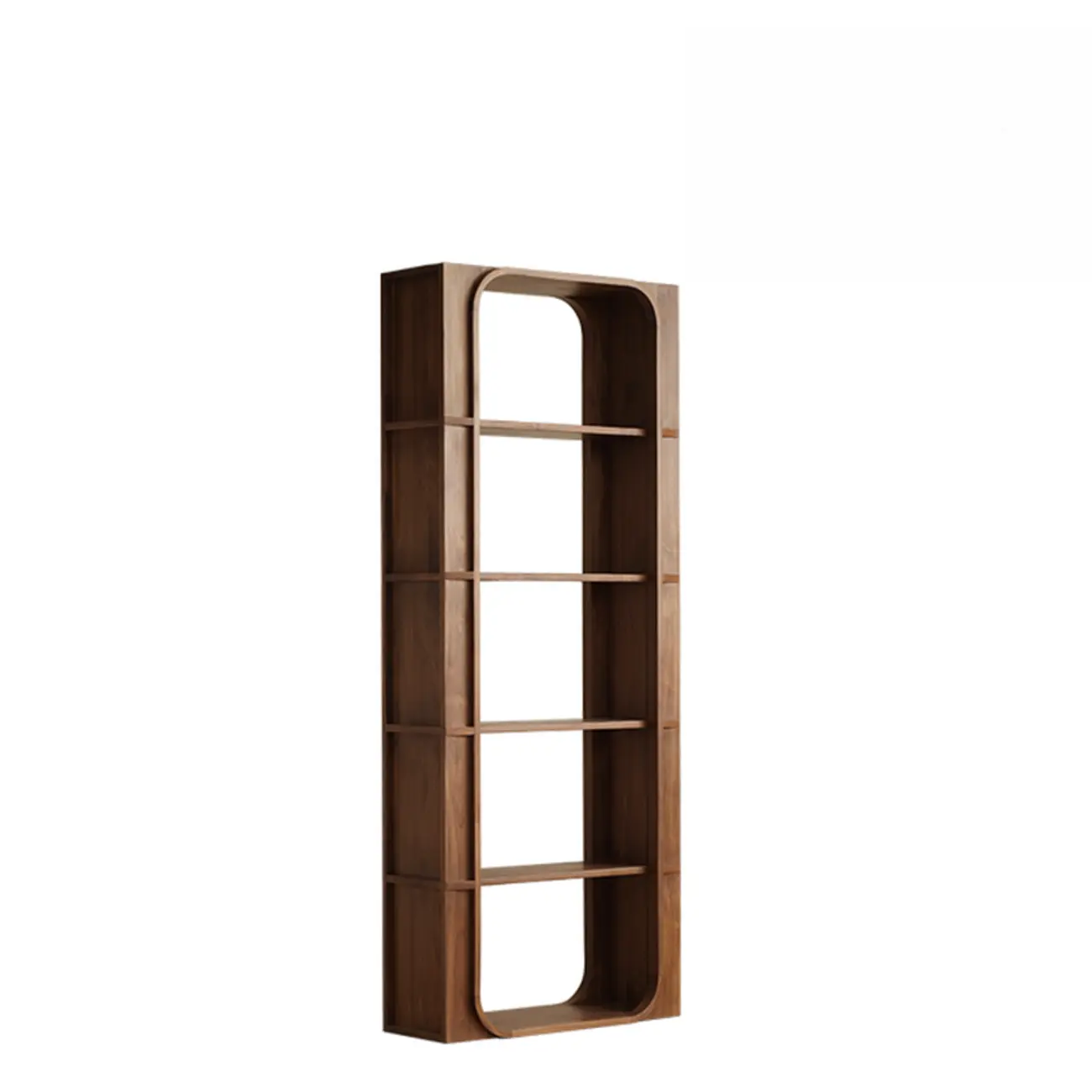 Walnut Modern Vertical Wood Bookshelf with Open Back Image - 2 | homeyfad