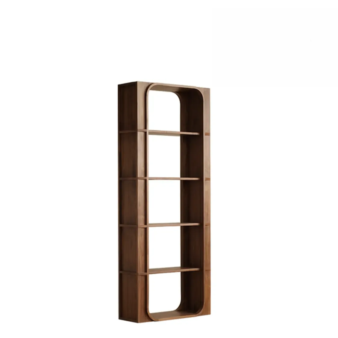 Walnut Modern Vertical Wood Bookshelf with Open Back Image - 2