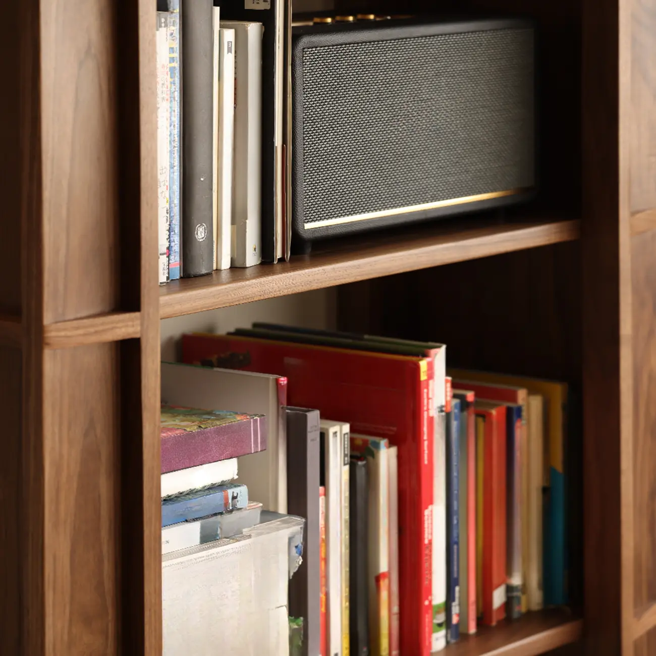 Walnut Modern Vertical Wood Bookshelf with Open Back Image - 5 | homeyfad